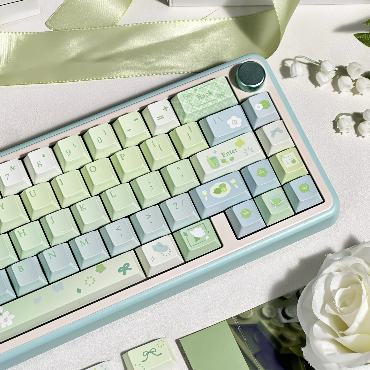 Detail of Cherry profile keycap with green grape design
