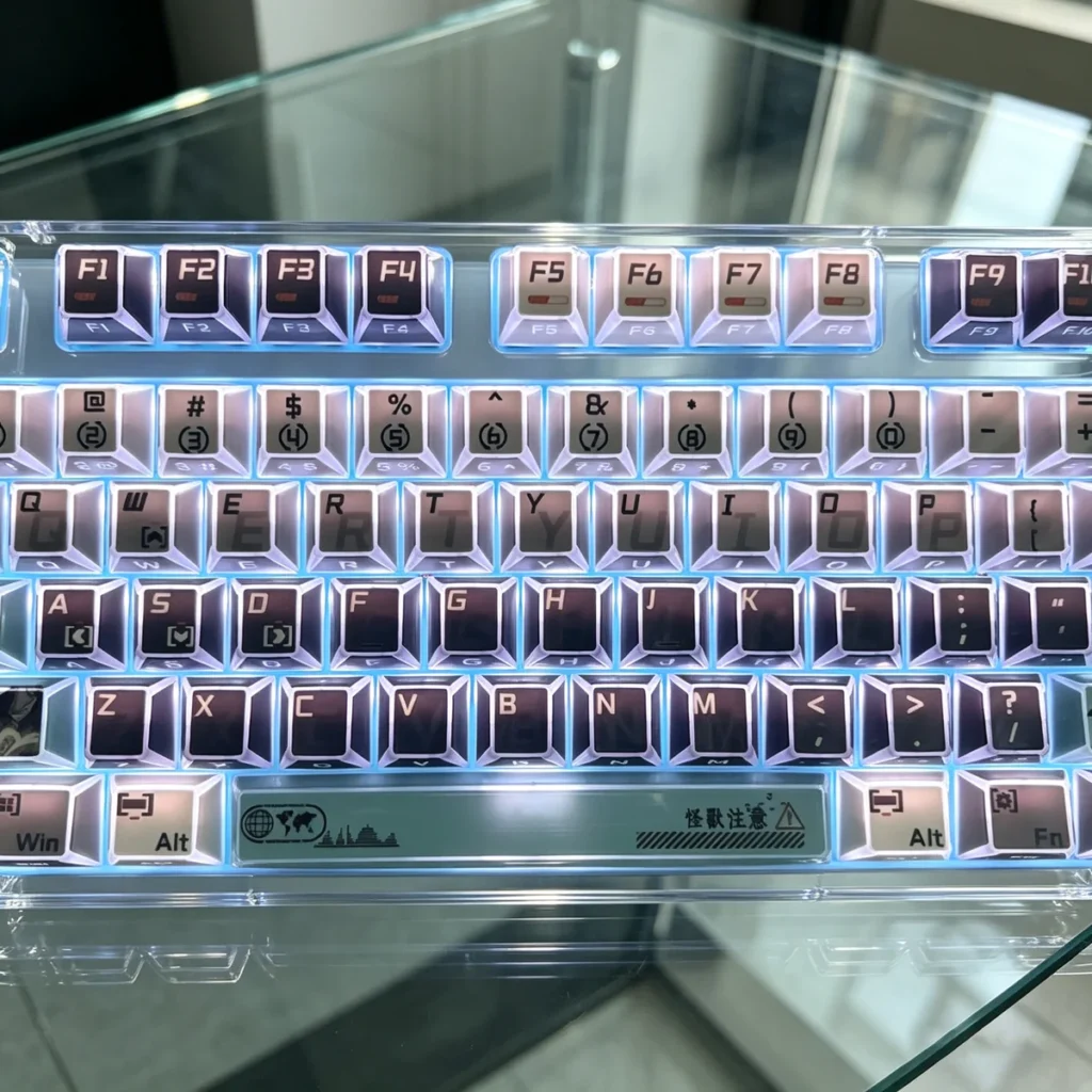 Side profile of Cherry profile Kaiju No. 8 keycaps highlighting texture and material