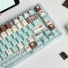 Ergonomic Cherry profile keycaps in mint green and chocolate brown