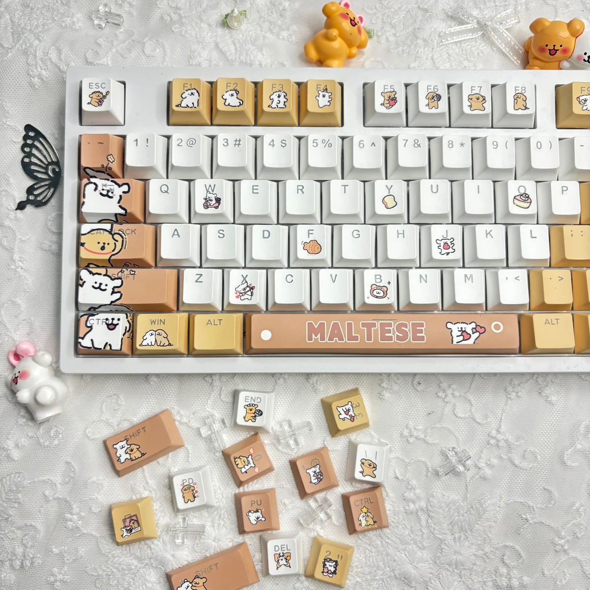 Maltese Dog Keycap Set showcasing Cherry profile and dye-sub legends