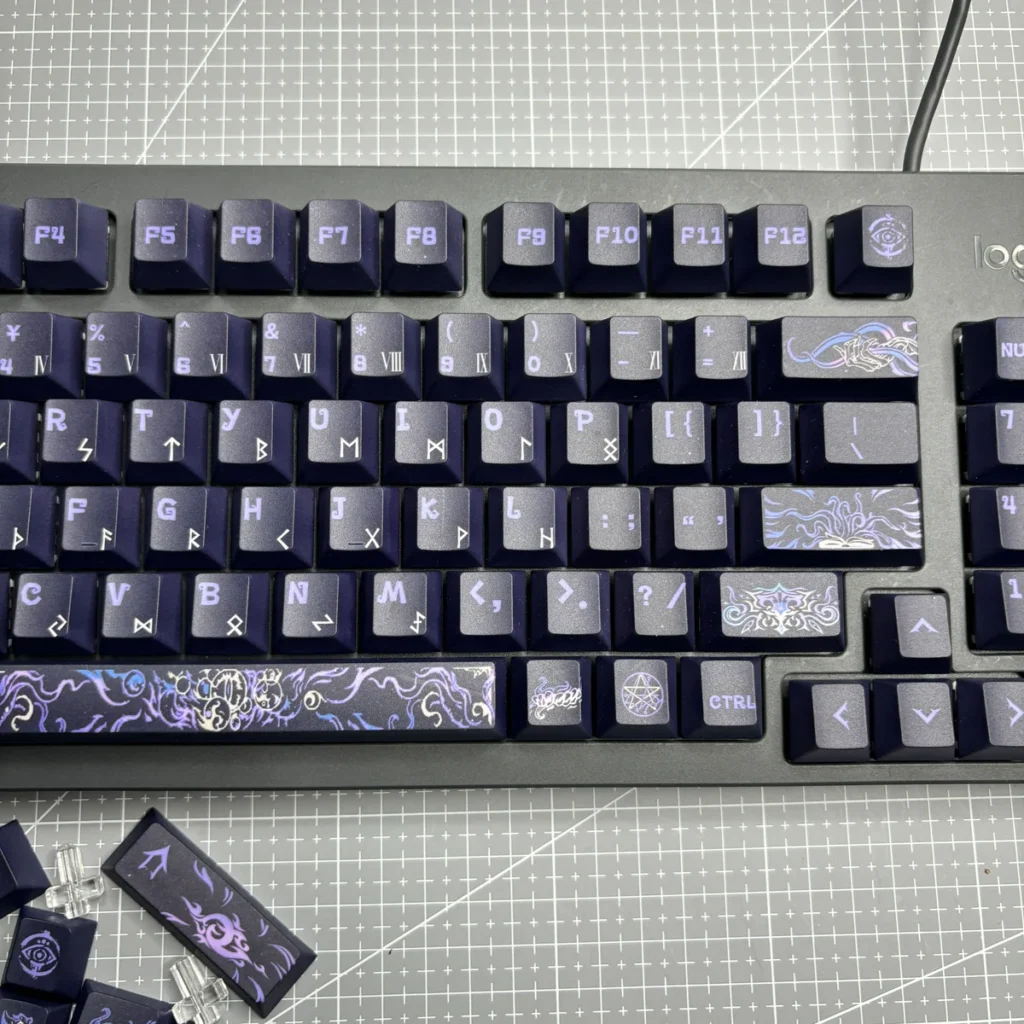 Cherry profile Yog-Sothoth keycaps with dark aesthetic