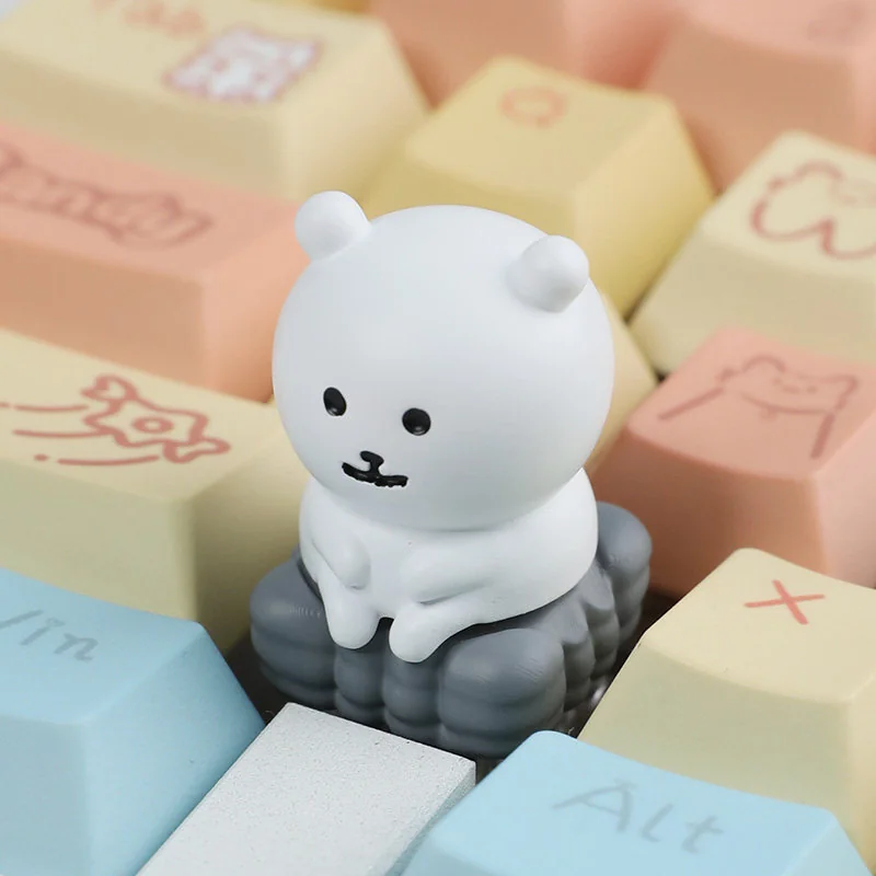 Close-up of smiling Chiikawa Joke Bear resin keycap details