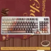 Chocolate PBT Dye-Sub Keycap Set on a mechanical keyboard, showcasing the rich brown hues and Cherry profile.