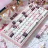 Chocolate Strawberry keycaps arranged to show 145-key compatibility