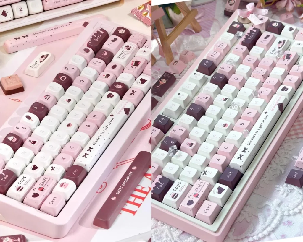 Chocolate Strawberry Keycap Set - Full layout view on keyboard