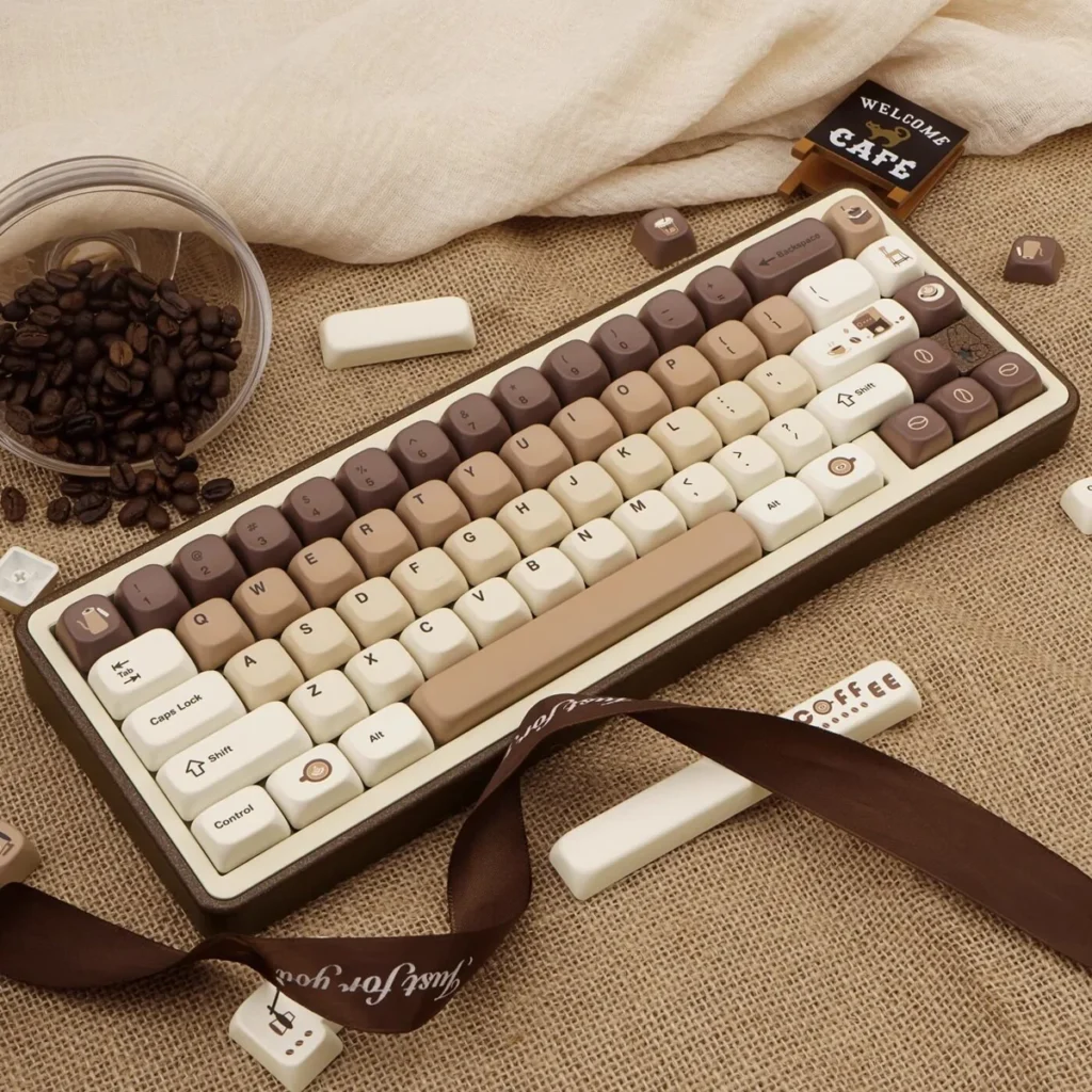 Full Coffee Cat PBT Dye-sub Keycap Set with all 145 keys and transparent accents