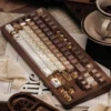 Detailed view of charming cat-themed keycaps from the Coffee Cat set