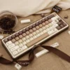 Close-up of coffee-themed keycaps, including mugs and beans, from the Coffee Cat set
