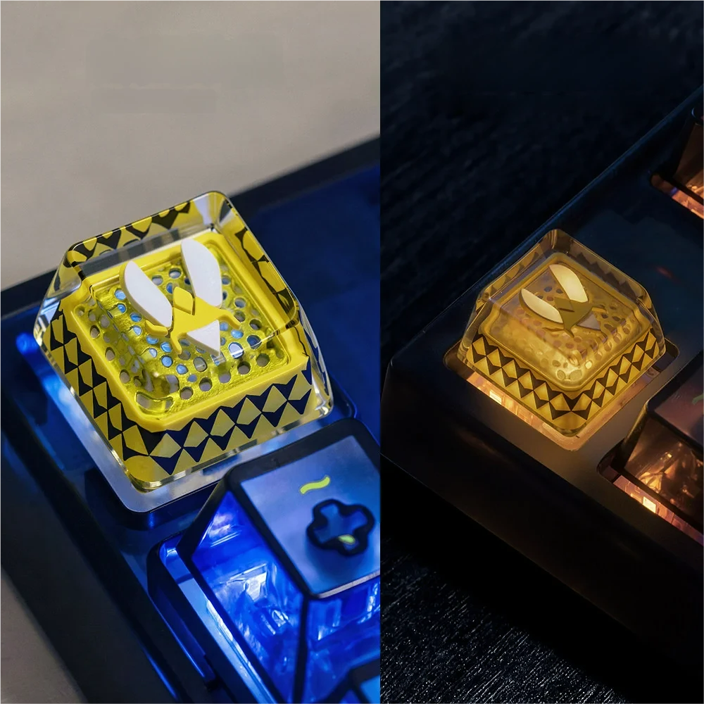 CSGO Team Vitality keycap glowing brightly on a gamer's setup