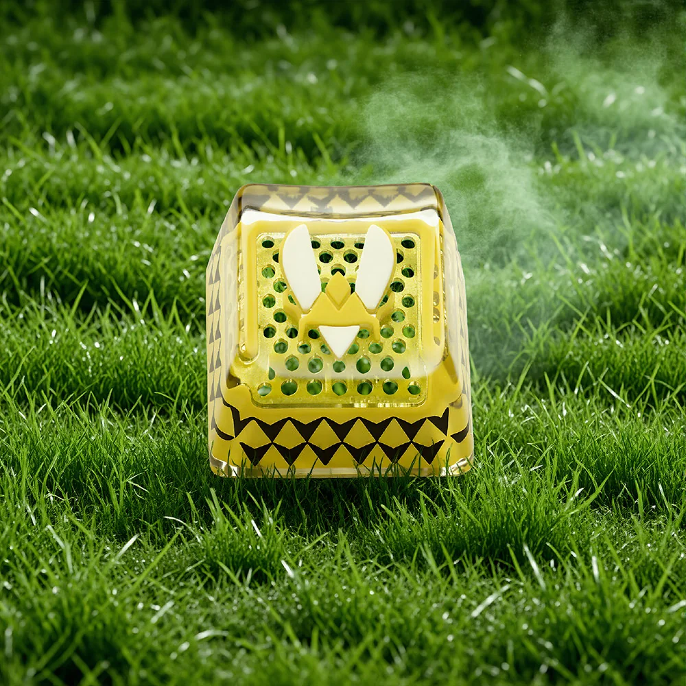 Detail shot of hollowed-out resin keycap for backlighting
