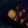 Close-up of backlit Team Vitality bee logo on artisan keycap