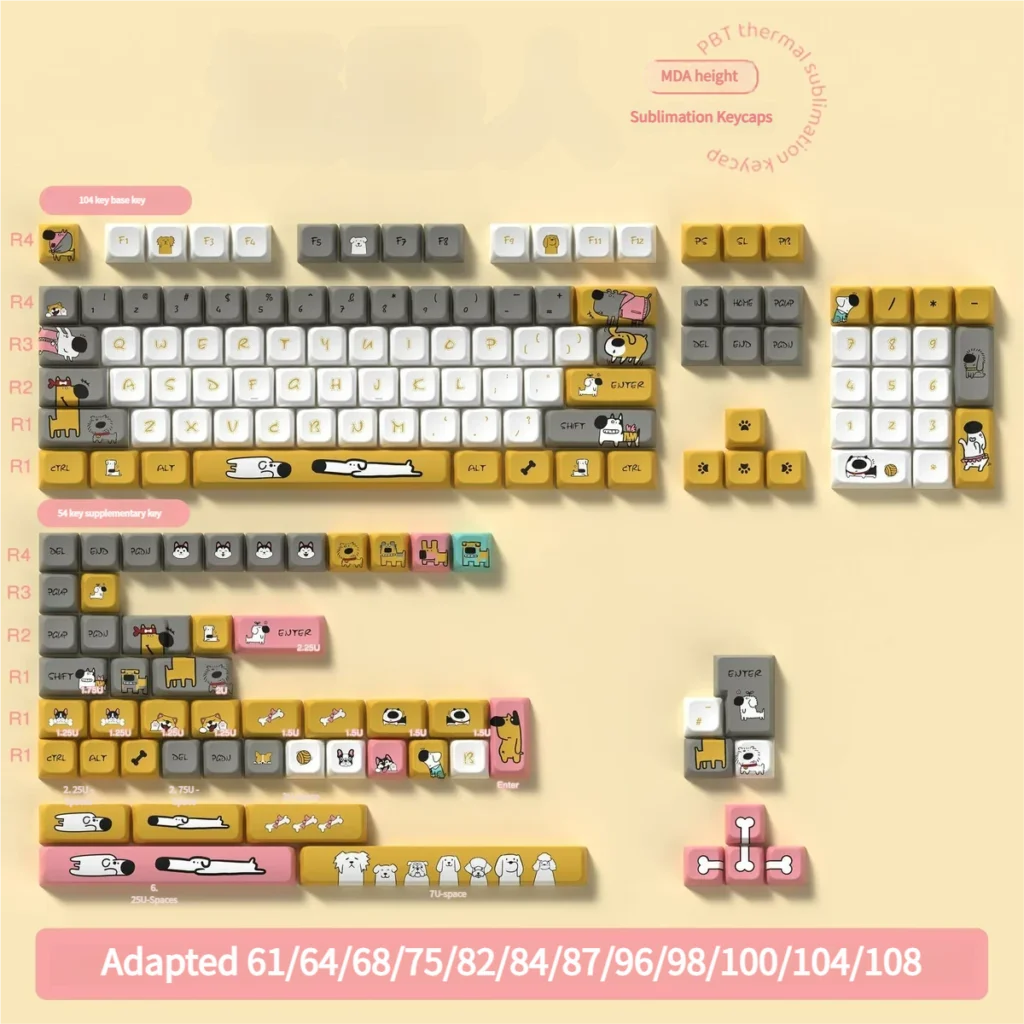 Adorable dog illustrations on keycaps for keyboard customization