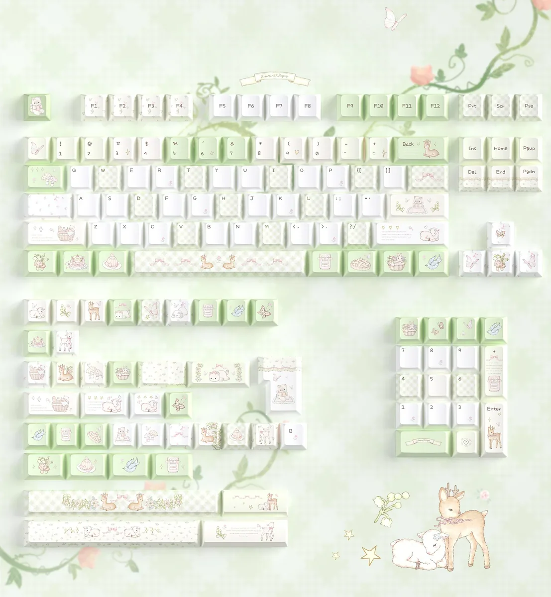 Deep Forest Deer Keycap Set mounted on a 75% keyboard under warm desk lighting