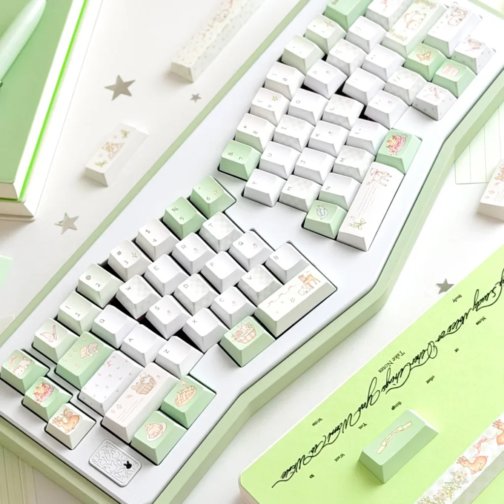 Side view of the Deep Forest Deer Keycap Set showing Cherry profile row sculpting