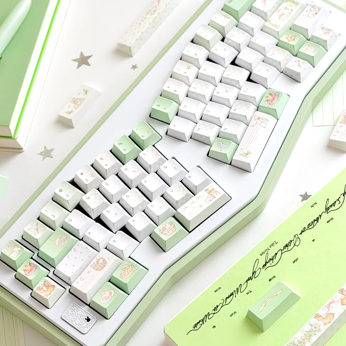 Side view of the Deep Forest Deer Keycap Set showing Cherry profile row sculpting