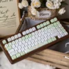 Deep Forest Deer Keycap Set installed on a full-size keyboard with forest and deer artwork