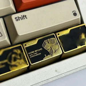 Overhead shot of the Delta Force keycap highlighting the 'Map Access Key' details and gold accents.