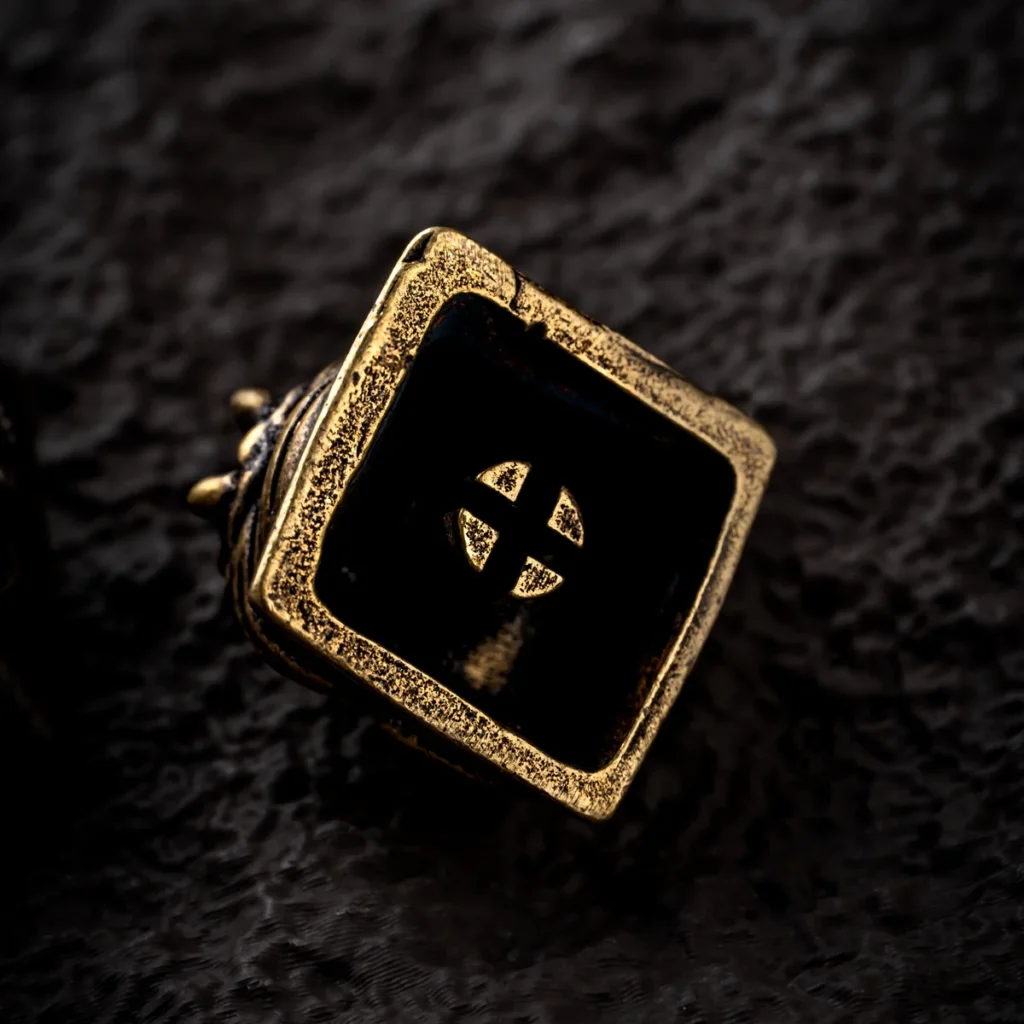 Top-down view of the Retro-Punk Demon Keycap, showcasing its unique design