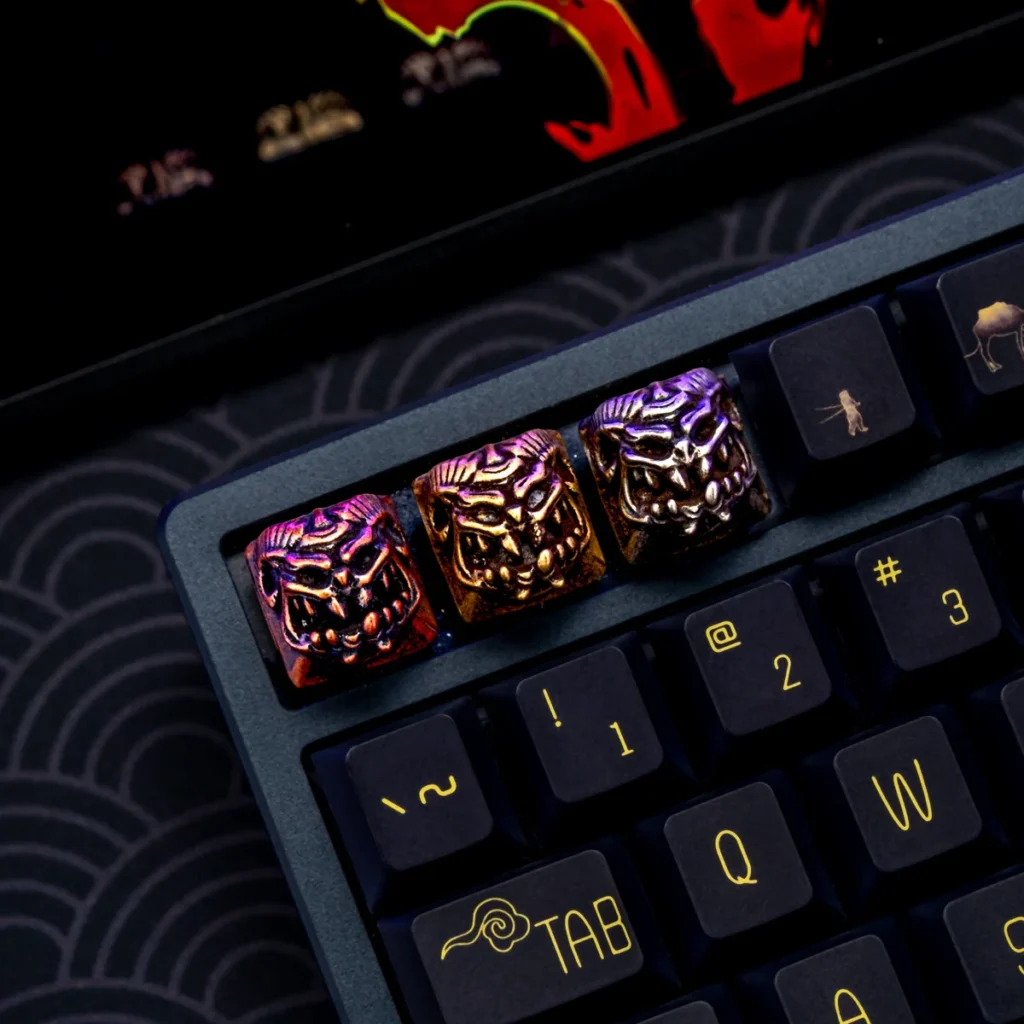 Demon Handcrafted Keycap in White Copper on a mechanical keyboard