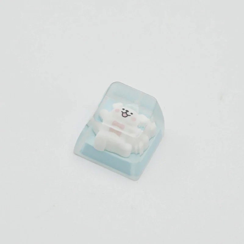 Maltese Dog artisan keycap styled on a desk with keyboard