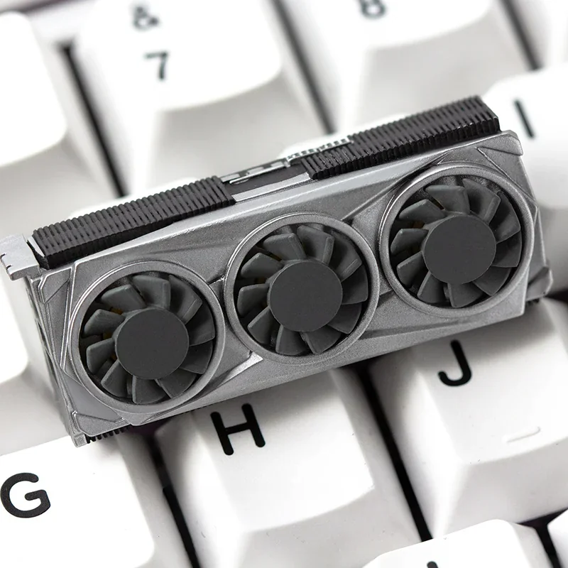Top-down perspective of the 2.25U resin graphics card keycap, emphasizing its size and craftsmanship.