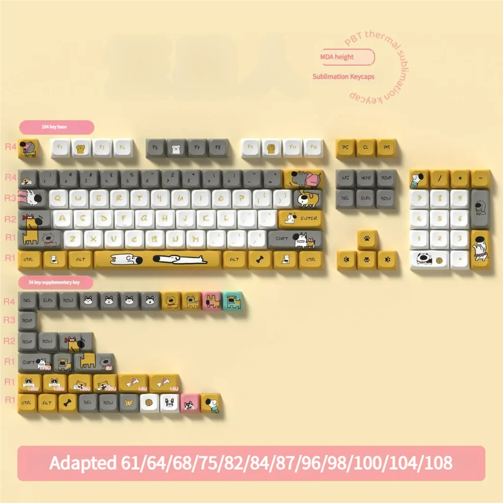 Side view of Whimsical Dog PBT keycaps texture