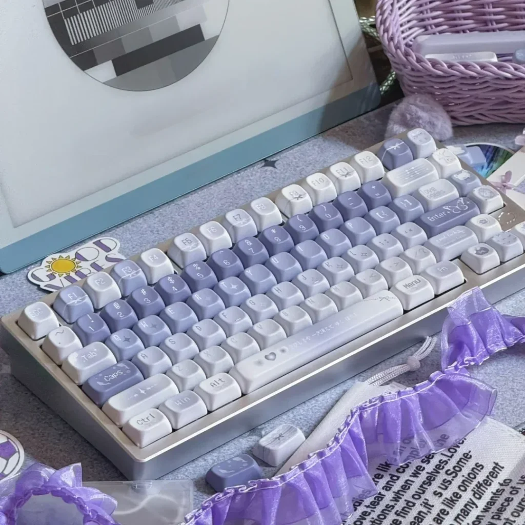 Ethereal Butterfly keycap set illuminating under soft ambient light