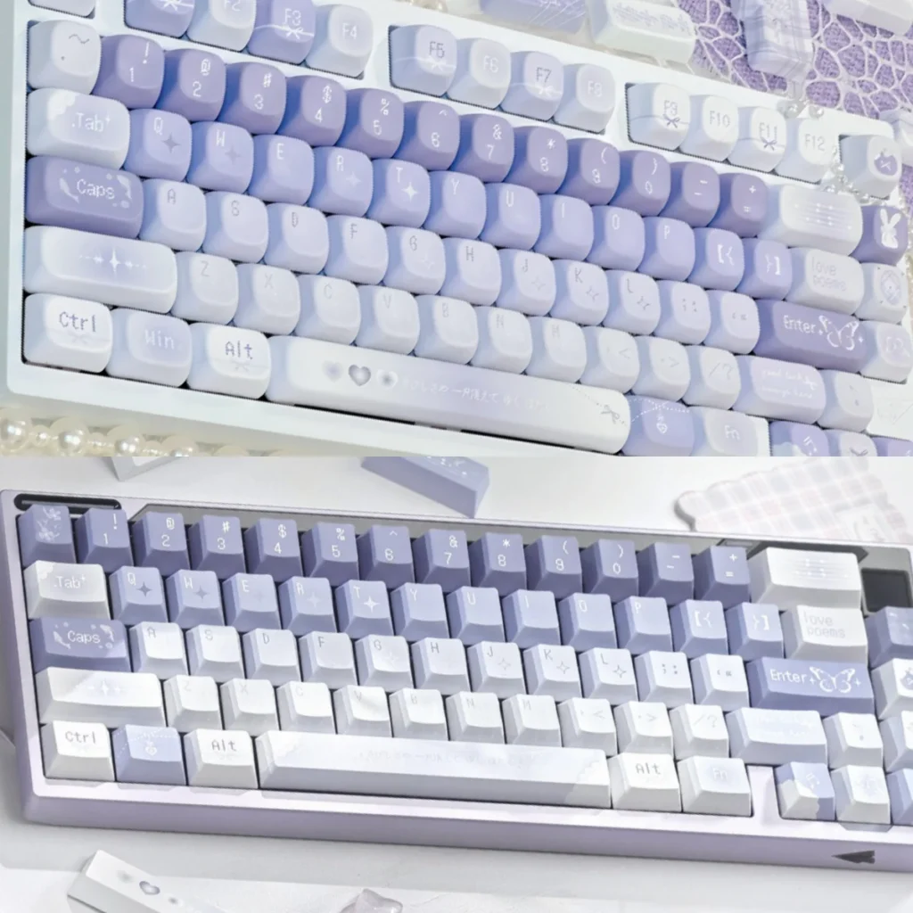 Ethereal Butterfly PBT Keycap Set on mechanical keyboard, top-down view