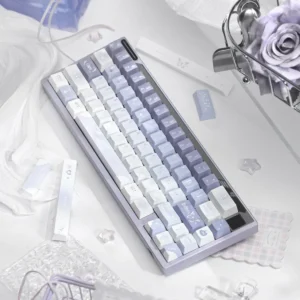 Keyboard featuring Ethereal Butterfly keycaps, paired with a matching aesthetic setup