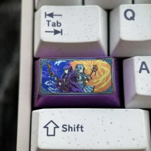 Frieren & Fern Titanium Keycap installed on a mechanical keyboard with anime aesthetic