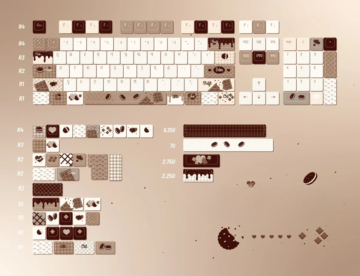 Full view of 145-key Crispy Dark Chocolate Keycap Set