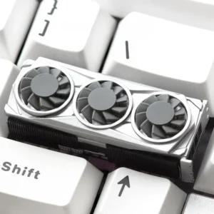 Close-up of a handcrafted resin Gaming GPU Artisan Keycap on a mechanical keyboard, showcasing intricate details.