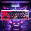 Close-up of Gengar silhouette and fiery crimson design on PBT keycaps