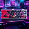 Gengar Keycap Set glowing with RGB backlighting in a dark setting