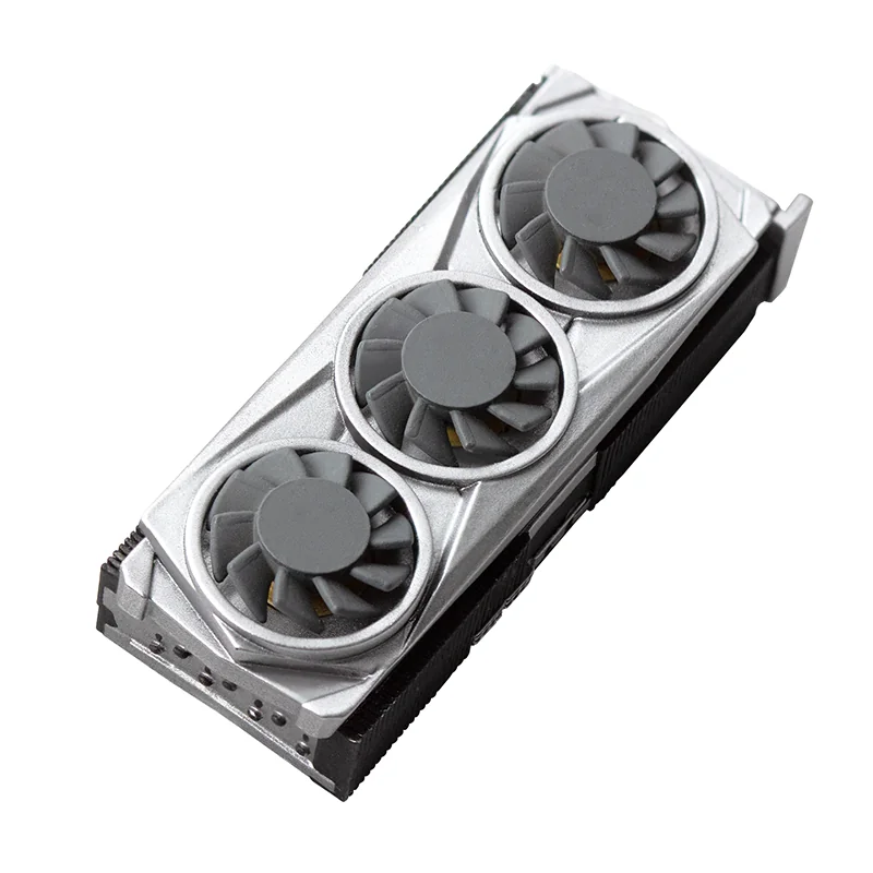Detailed view of a miniature graphics card keycap made from high-quality resin, highlighting its unique design.