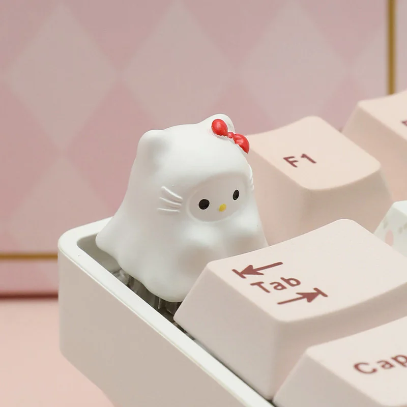 Side profile of Hello Kitty Ghost Hello Unique Ghost Hello Kitty showing artisan keycap shape and fit