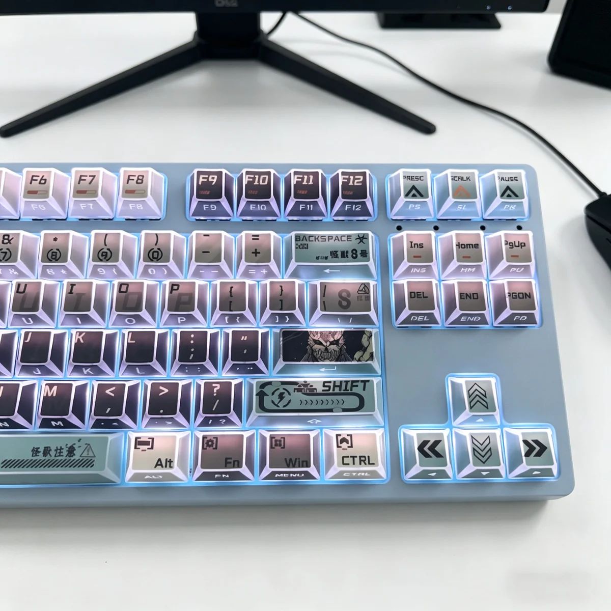 Overhead view of the 130-key Kaiju No. 8 PBT keycap set layout