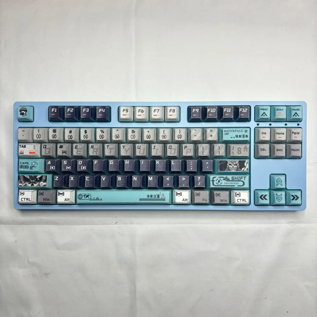 Kaiju No. 8 Faceted PBT Keycap Set with dynamic side-lit backlighting on a mechanical keyboard