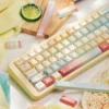 Full keyboard with Ramune themed keycaps and light blue accents