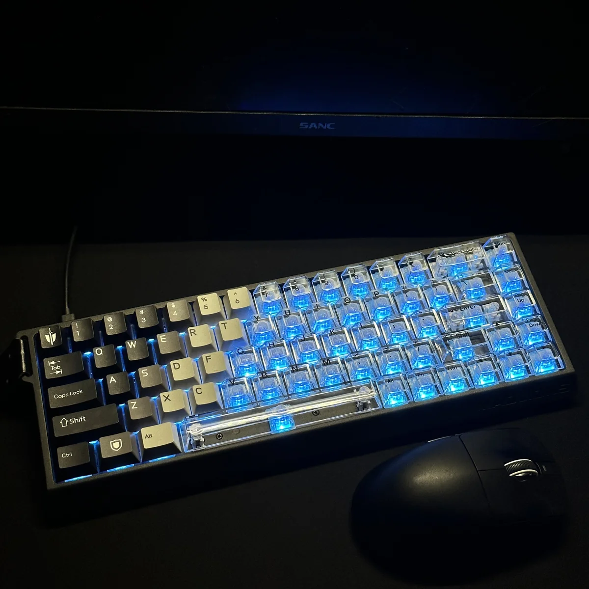 Close-up of Knight keycaps showcasing dual-material PBT and PC
