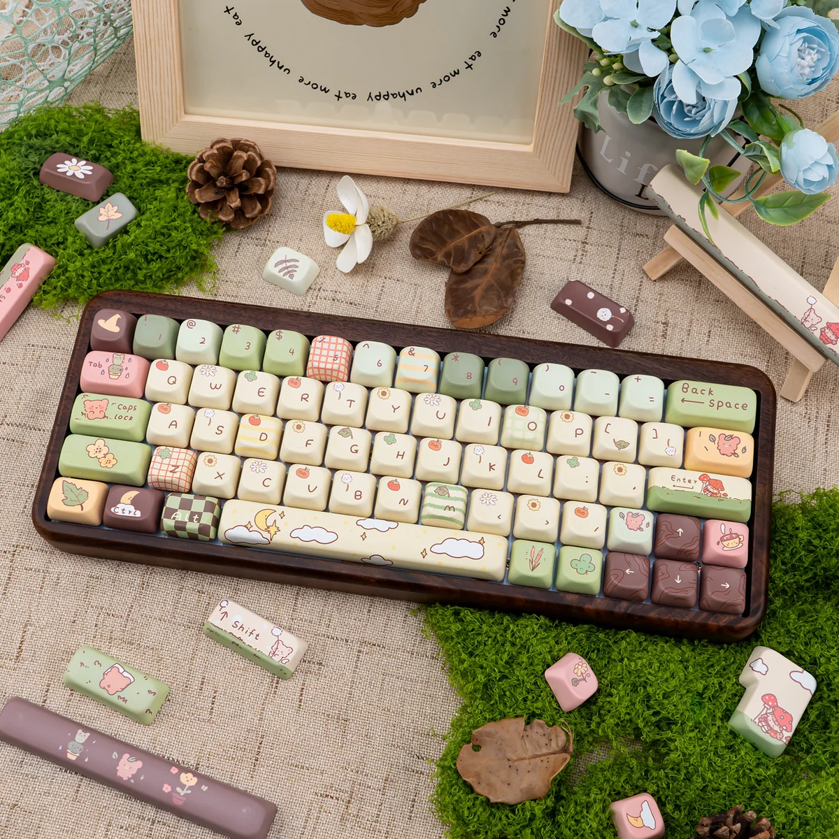 Side view of Little Bear Forest keycaps highlighting Cherry profile