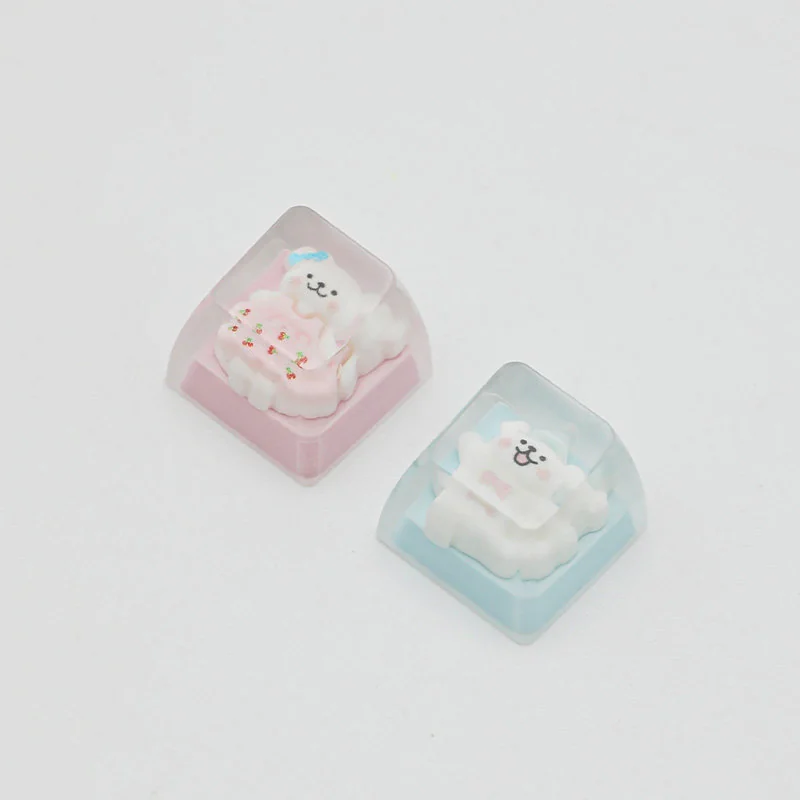 Handcrafted resin Maltese Dog ESC keycap in blue hat shown close up