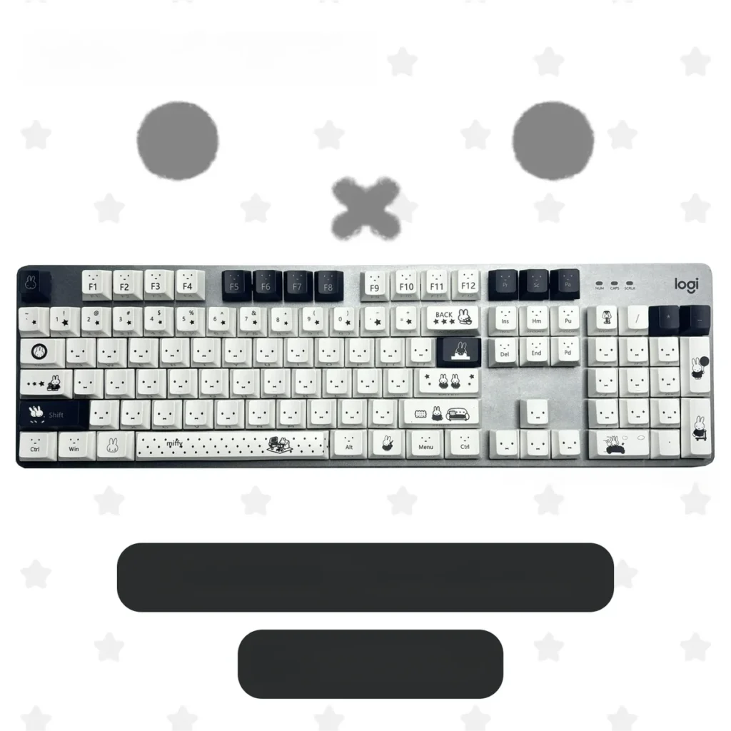 Detailed shot of Miffy character keycaps highlighting dye-sublimation quality