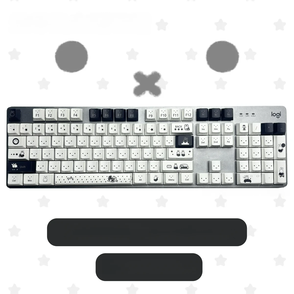 Detailed shot of Miffy character keycaps highlighting dye-sublimation quality