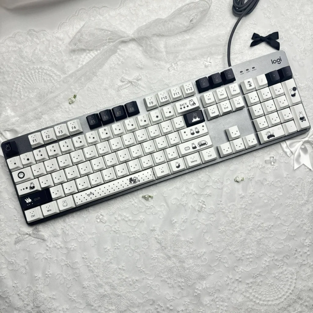 Miffy PBT Dye-Sub Keycap Set with backlit legends on a mechanical keyboard