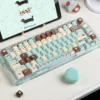 Top-down view of a keyboard with Mint Chocolate PBT keycap set