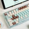 Close-up of Mint Chocolate keycaps showing PBT dye-sub legends