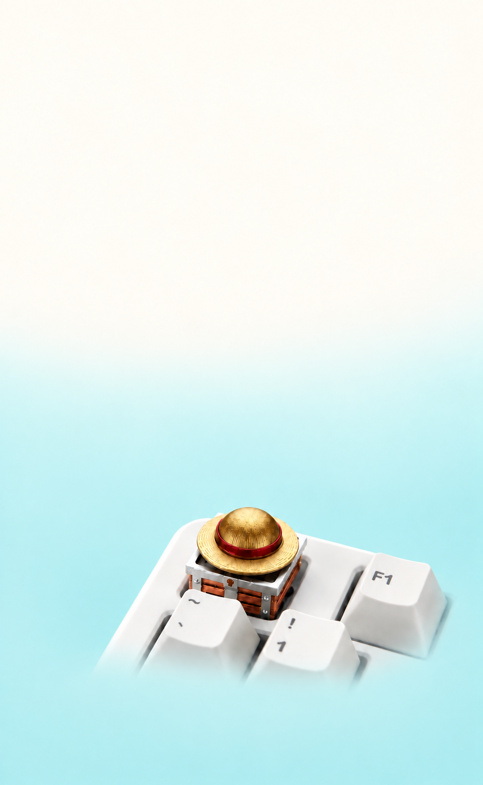 One Piece Luffy rotating straw hat artisan keycap on a cream keyboard