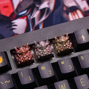 Close-up of Oni Warrior keycap in copper, showcasing intricate details.