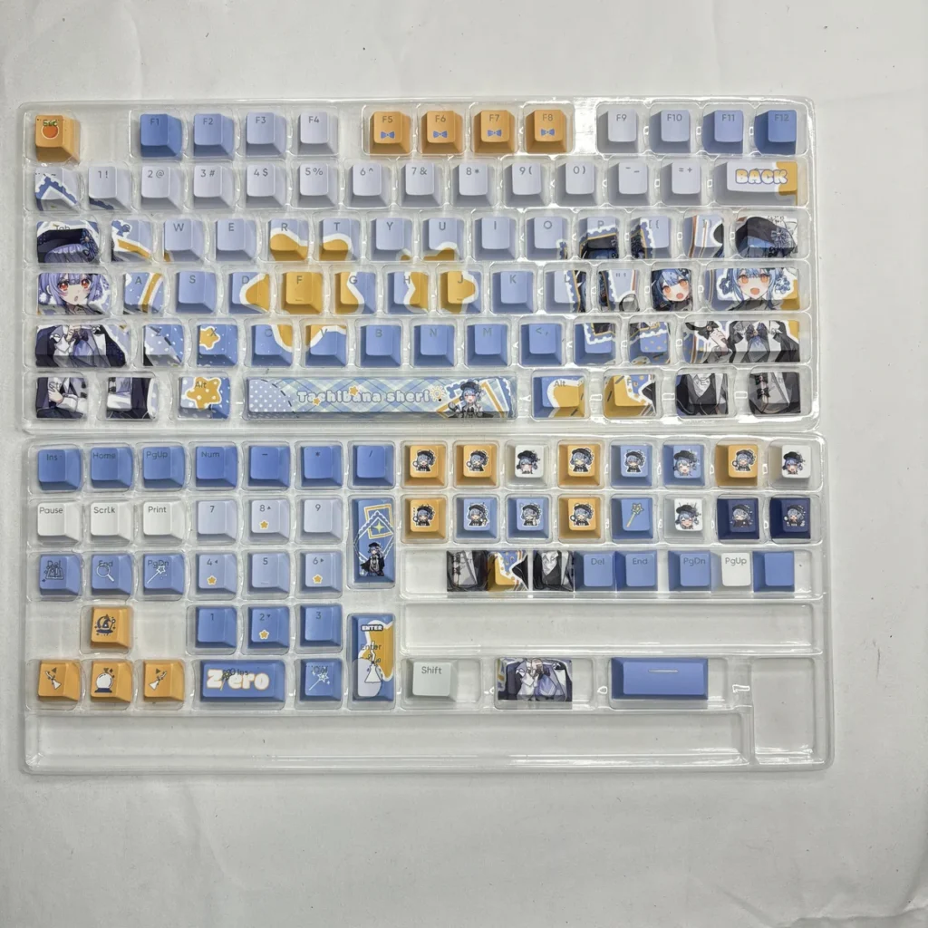 Ergonomic Cherry profile PBT keycaps with unique anime design